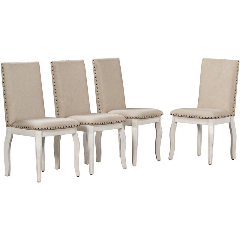 5-Piece Farmhouse Dining Table Set Wood Round Extendable Dining Table and 4 Upholstered Dining Chairs