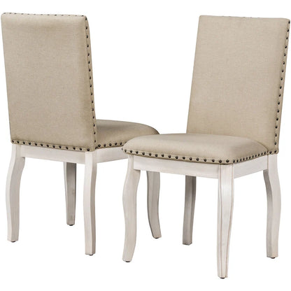 5-Piece Farmhouse Dining Table Set Wood Round Extendable Dining Table and 4 Upholstered Dining Chairs
