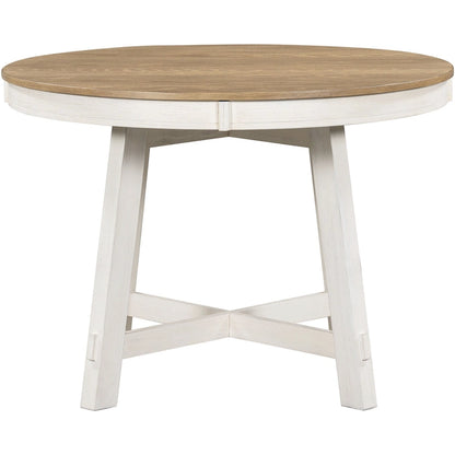 5-Piece Farmhouse Dining Table Set Wood Round Extendable Dining Table and 4 Upholstered Dining Chairs