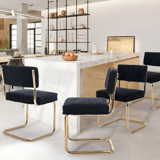 Mid Century Corduroy Dining Chairs with Gold Metal Base Set of 4