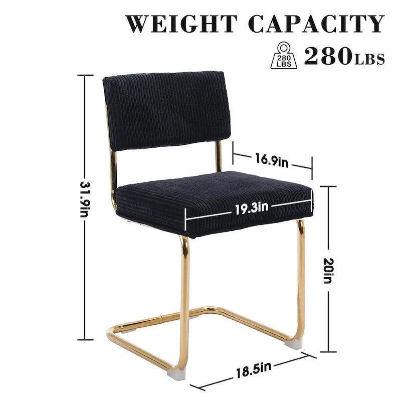 Mid Century Corduroy Dining Chairs with Gold Metal Base Set of 4