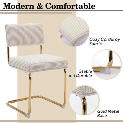 Mid Century Corduroy Dining Chairs with Gold Metal Base Set of 4