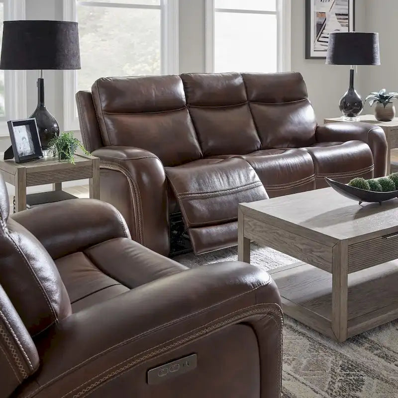 Blair Leather Dual Power Reclining Sofa - Cognac
