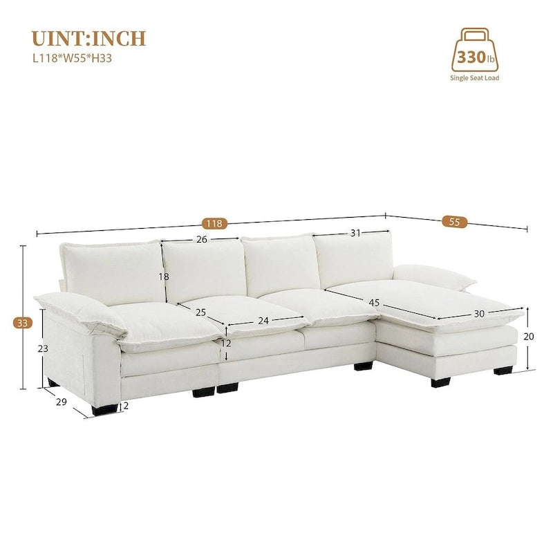 5-seat Chenille L-Shape Sectional Sofa with Reversible Chaise Sleeper Sofa Couch for Living Room, Apartment