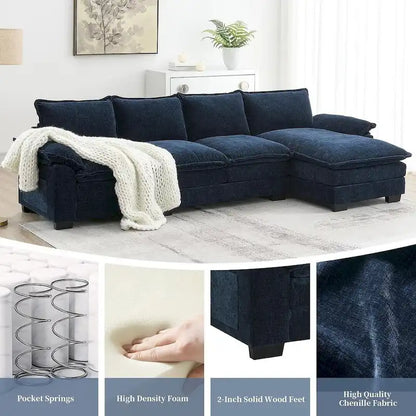 5-seat Chenille L-Shape Sectional Sofa with Reversible Chaise Sleeper Sofa Couch for Living Room, Apartment