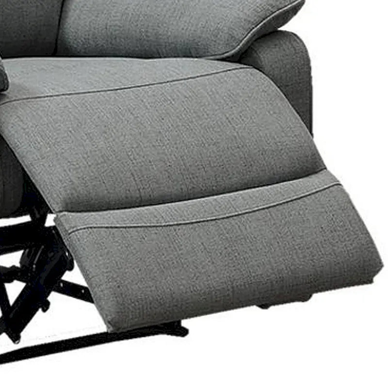 Fery 35 Inch Manual Recliner Chair, Gray Burlap, Cushioned Seat, Solid Wood