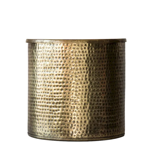 Brass Hammered Metal Drum Table with Lid