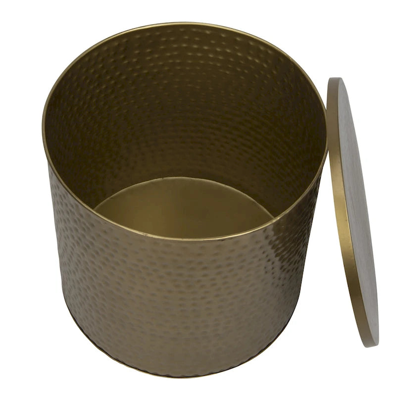 Brass Hammered Metal Drum Table with Lid