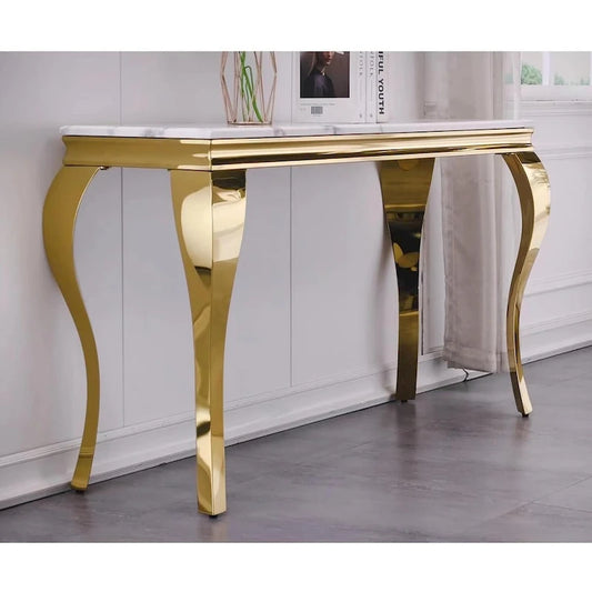 Luxury White and Gold Console Table with Polished Gold Cabriole Legs