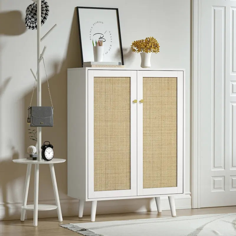 Anmytek Modern 2-Door Rattan Buffet Sideboard Kitchen Storage Cabinet for Living Room