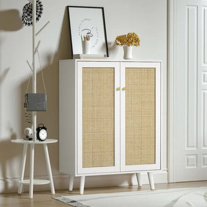 Anmytek Modern 2-Door Rattan Buffet Sideboard Kitchen Storage Cabinet for Living Room