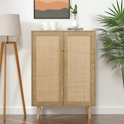 Anmytek Modern 2-Door Rattan Buffet Sideboard Kitchen Storage Cabinet for Living Room