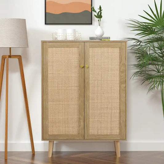 Anmytek Modern 2-Door Rattan Buffet Sideboard Kitchen Storage Cabinet for Living Room