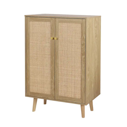 Anmytek Modern 2-Door Rattan Buffet Sideboard Kitchen Storage Cabinet for Living Room