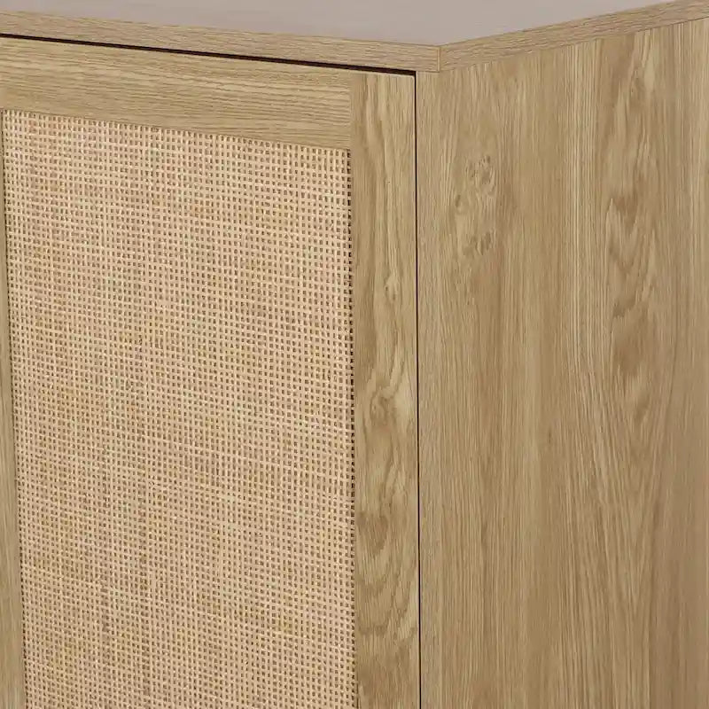 Anmytek Modern 2-Door Rattan Buffet Sideboard Kitchen Storage Cabinet for Living Room