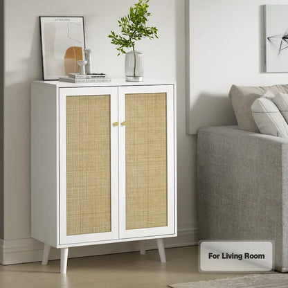 Anmytek Modern 2-Door Rattan Buffet Sideboard Kitchen Storage Cabinet for Living Room
