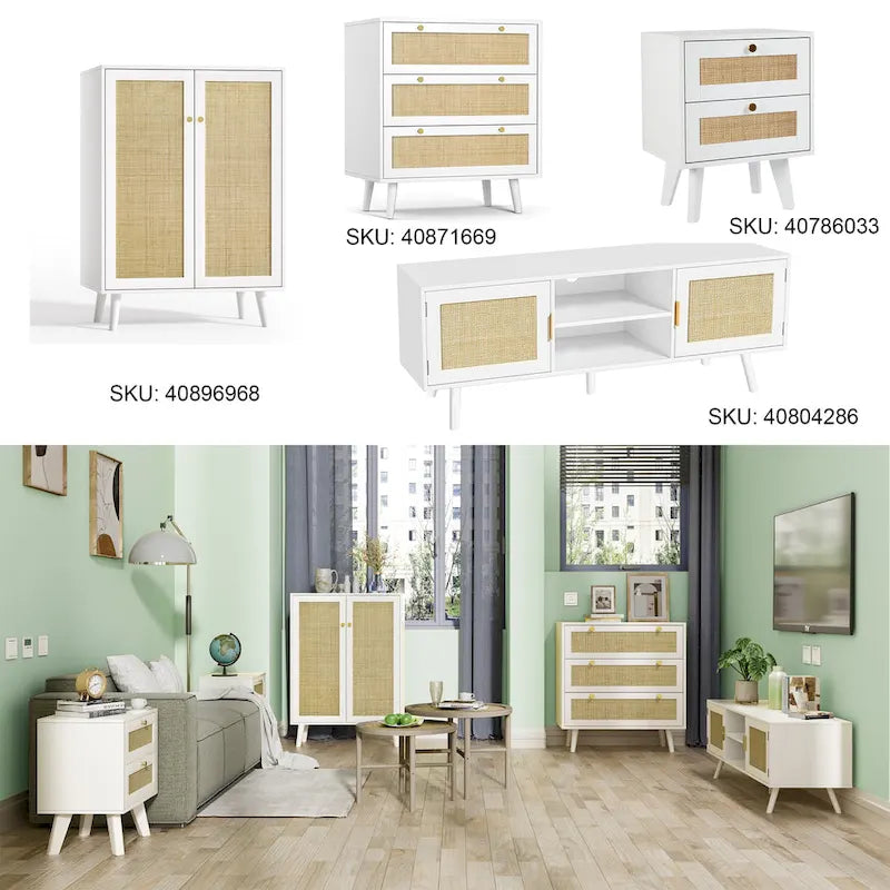 Anmytek Modern 2-Door Rattan Buffet Sideboard Kitchen Storage Cabinet for Living Room