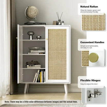 Anmytek Modern 2-Door Rattan Buffet Sideboard Kitchen Storage Cabinet for Living Room