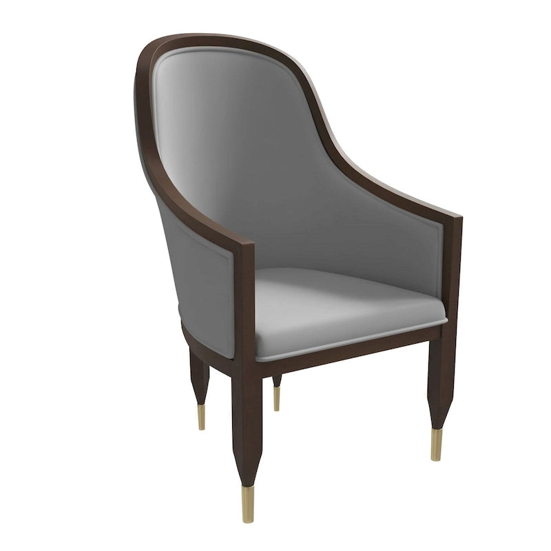 Leather Dining Chair with Arms with Rubberwood Frame Belle Series by LeisureMod