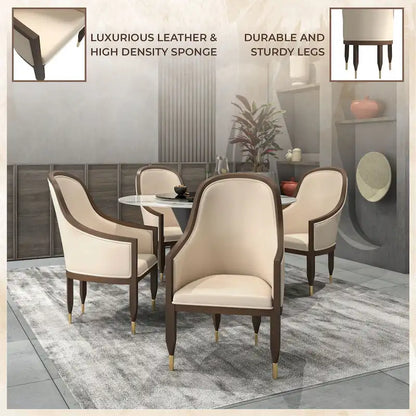 Leather Dining Chair with Arms with Rubberwood Frame Belle Series by LeisureMod