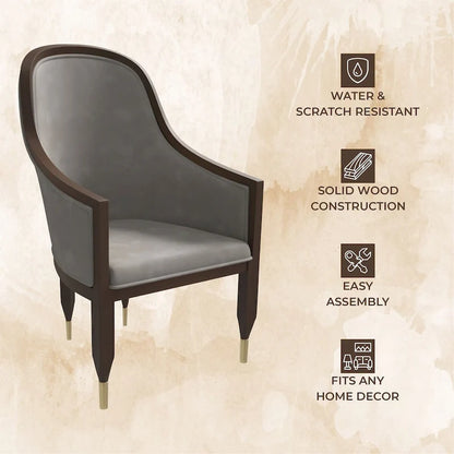 Leather Dining Chair with Arms with Rubberwood Frame Belle Series by LeisureMod