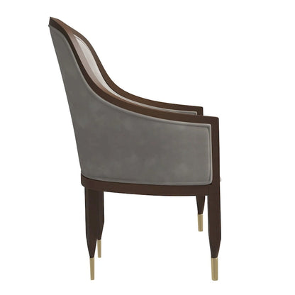 Leather Dining Chair with Arms with Rubberwood Frame Belle Series by LeisureMod