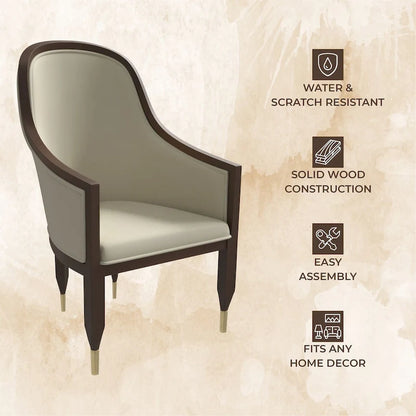 Leather Dining Chair with Arms with Rubberwood Frame Belle Series by LeisureMod