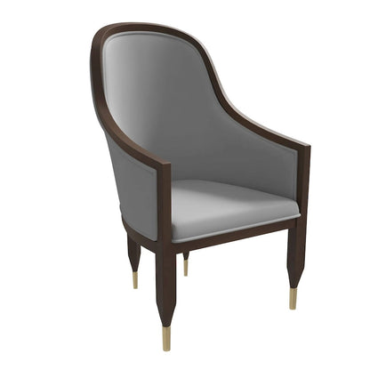 Leather Dining Chair with Arms with Rubberwood Frame Belle Series by LeisureMod