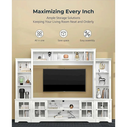 Large Wall Unit Entertainment Center with Storage, Living Room Tall Bookshelf, 65.7 Wide