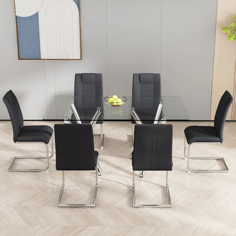 6-piece set of modern dining chairs leather soft cushion seats