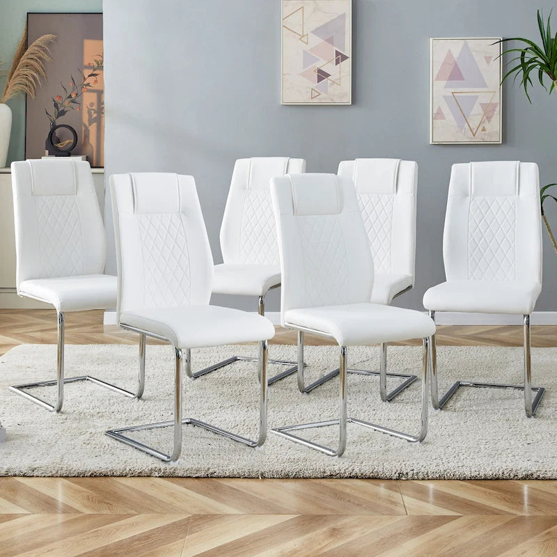 6-piece set of modern dining chairs leather soft cushion seats