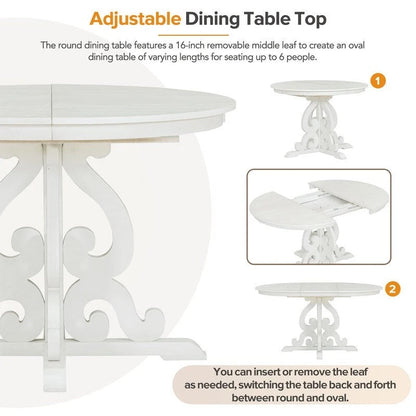 5-Piece Retro Functional Dining Set, 1 Extendable Table with a 16-inch Leaf and 4 Upholstered Chairs for Dining Room and Kitchen