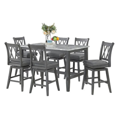 Hudson Marble 7pc Counter Height Set