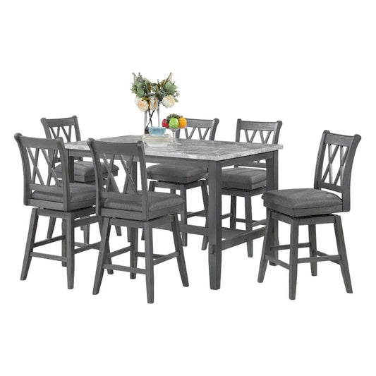 Hudson Marble 7pc Counter Height Set