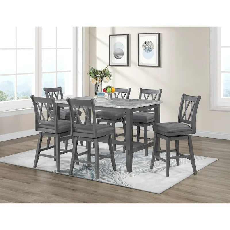 Hudson Marble 7pc Counter Height Set