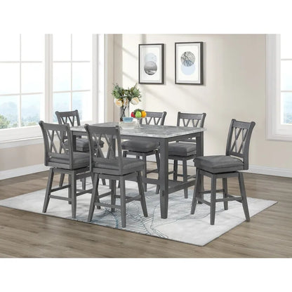 Hudson Marble 7pc Counter Height Set