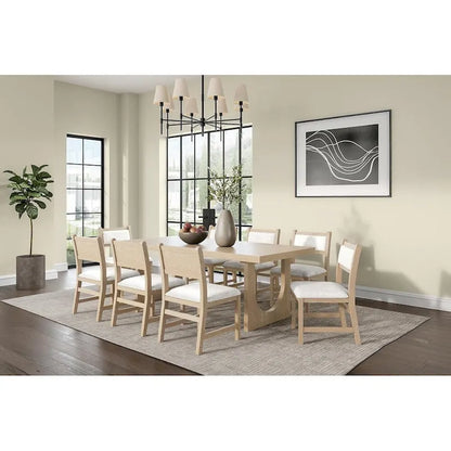 Modern Wood Rectangular Kitchen Table with Eight Chairs, Dining Table and Eight Seats, Light Brown