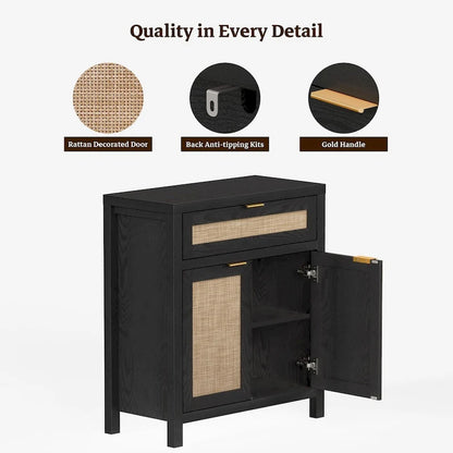 SICOTAS Farmhouse Sideboard Buffet Cabinet Set of 2 with Drawer - N/A