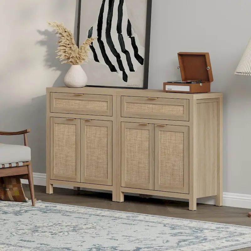 SICOTAS Farmhouse Sideboard Buffet Cabinet Set of 2 with Drawer - N/A