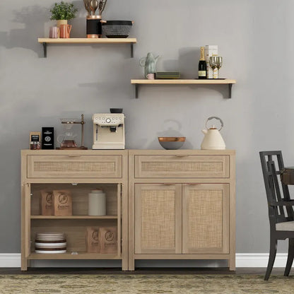 SICOTAS Farmhouse Sideboard Buffet Cabinet Set of 2 with Drawer - N/A