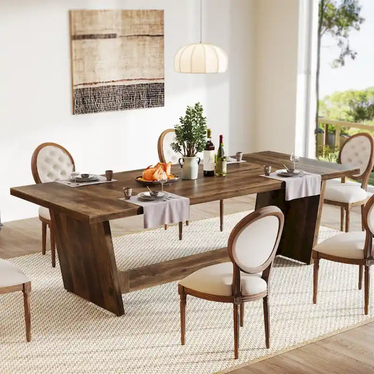 70.87 Large Farmhouse Dining Room Table for 6-8 People, Brown