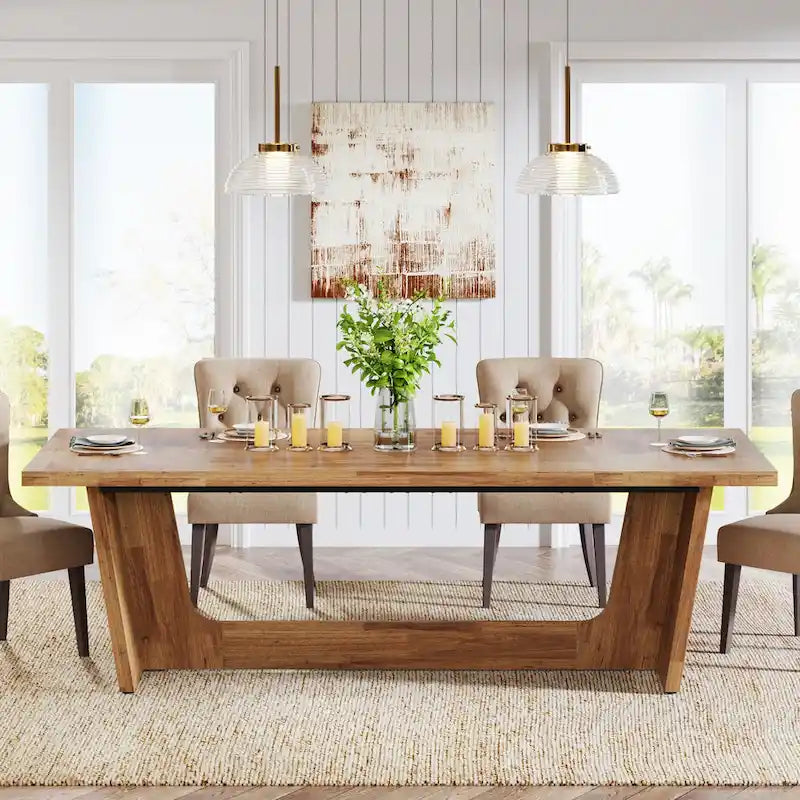 70.87 Large Farmhouse Dining Room Table for 6-8 People, Brown