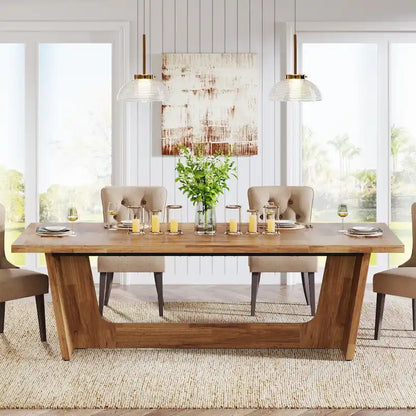70.87 Large Farmhouse Dining Room Table for 6-8 People, Brown