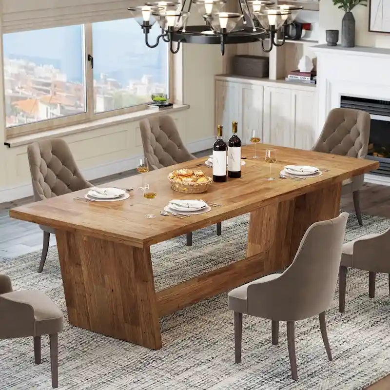 70.87 Large Farmhouse Dining Room Table for 6-8 People, Brown