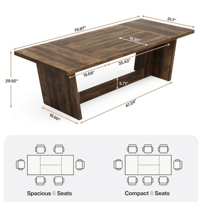 70.87 Large Farmhouse Dining Room Table for 6-8 People, Brown