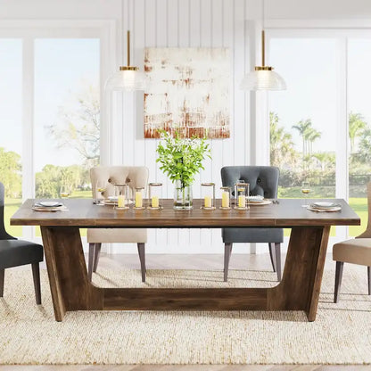 70.87 Large Farmhouse Dining Room Table for 6-8 People, Brown