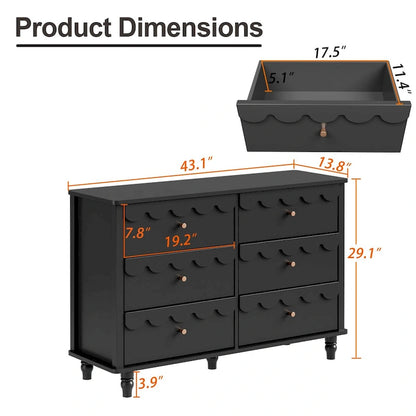 6 Drawers Chest Of Dresser Storage Cabinet Curved Design Organizer