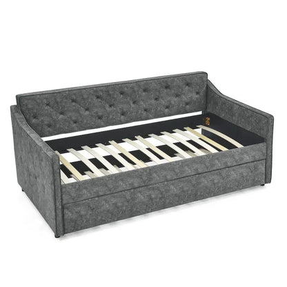 Twin Size Upholstered Tufted Sofa Bed Daybed with Twin Size Trundle