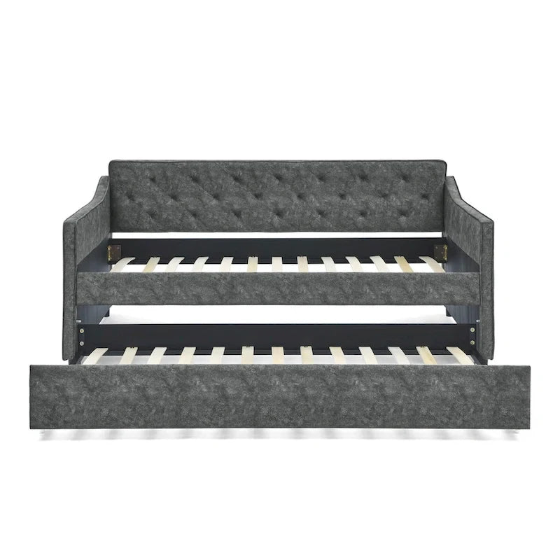 Twin Size Upholstered Tufted Sofa Bed Daybed with Twin Size Trundle