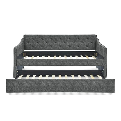 Twin Size Upholstered Tufted Sofa Bed Daybed with Twin Size Trundle